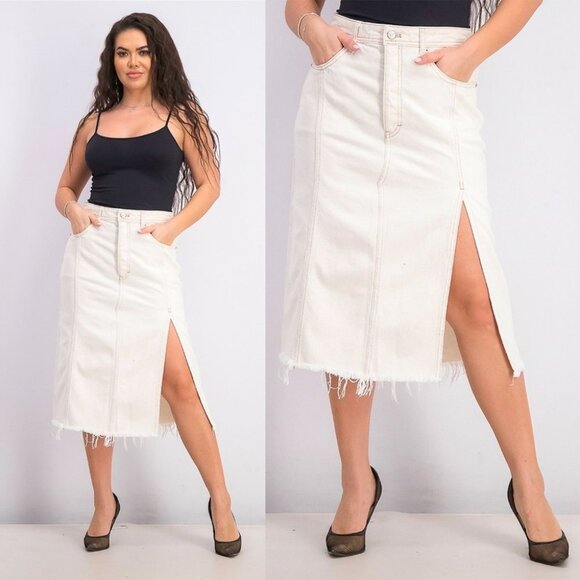 NWT Free People White Mambo Denim Midi Skirt Size 27 New With Tags Jean Boho - Picture 2 of 12